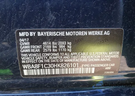 2017 BMW 328D xDrive z USA, uszkodzony, nr VIN WBA8F1C30HK826101